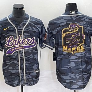 Men's Los Angeles Lakers #24 Mamba Big Logo Gray Camo Cool Base Stitched Baseball