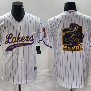 Men's Los Angeles Lakers #24 Mamba Big Logo White Cool Base Stitched Baseball Jersey