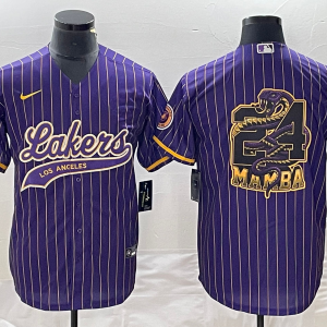 Men's Los Angeles Lakers #24 Mamba Big Logo Purple Cool Base Stitched Baseball Jersey