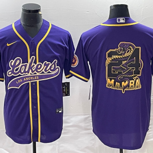 Men's Los Angeles Lakers #24 Mamba Big Logo Purple Cool Base Stitched Baseball Jersey