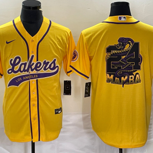 Men's Los Angeles Lakers #24 Mamba Big Logo Gold Cool Base Stitched Baseball Jersey