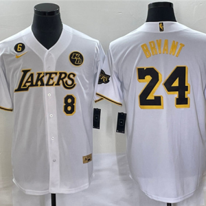 Men's Los Angeles Lakers Front #8 Back #24 Kobe Bryant With NO.6 And KB Patch White Jersey