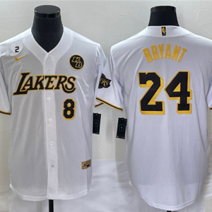 Men's Los Angeles Lakers Front #8 Back #24 Kobe Bryant With NO.2 And KB Patch White Jersey