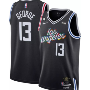 Men's Los Angeles Clippers #13 Paul George Black 2022/23 City Edition With NO.6 Patch Stitched