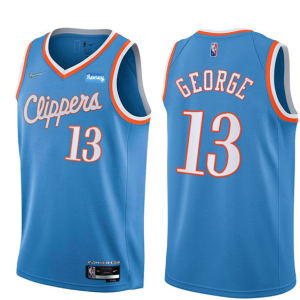 Men's Los Angeles Clippers #13 Paul George 2021/22 City Edition Light Blue 75th Anniversary