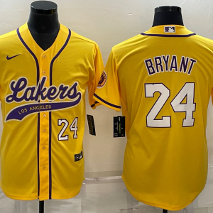 Men's Los Angeles Lakers #24 Kobe Bryant Yellow Baseball Jersey