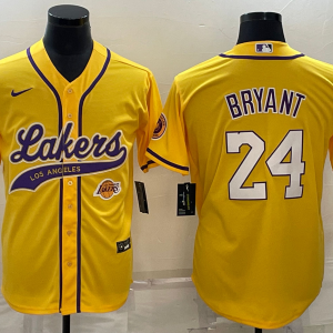 Men's Los Angeles Lakers #24 Kobe Bryant Yellow Baseball Jersey