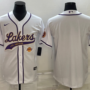 NBA Los Angeles Lakers  Blank White Team Big Logo With Patch Baseball Jersey