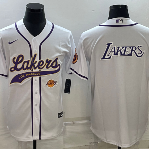 NBA Los Angeles Lakers White Team Big Logo With Patch Baseball Jersey