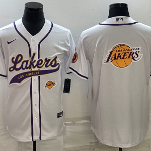 NBA Los Angeles Lakers White Team Big Logo With Patch Baseball Jersey