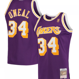 NBA Los Angeles Lakers #34 Shaquille O'Neal Mitchell & Ness Hardwood Classics 1996-97 Swingman Jersey