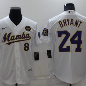 Los Angeles Lakers Front #8 Back #24 Kobe Bryant White With KB Patch Baseball Jersey