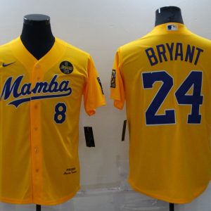 Los Angeles Lakers Front #8 Back #24 Kobe Bryant Yellow With KB Patch Baseball Jersey