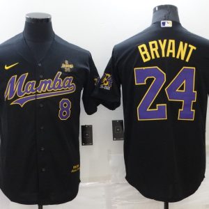 Los Angeles Lakers Front #8 Back #24 Kobe Bryant Black With KB Patch Baseball Jersey