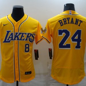Men's Los Angeles Lakers Front #8 Back #24 Kobe Bryant Yellow Flex Base Jersey