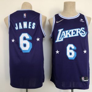 NBA Los Angeles Lakers #6 LeBron James Purple 2021 City Edition 75th Anniversary Jersey