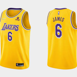 NBA Los Angeles Lakers #6 LeBron James 75th Anniversary Diamond Gold 2021 Jersey