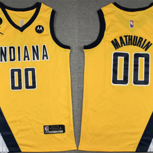 Men's Indiana Pacers #00 Bennedict Mathurin Yellow With NO.6 Patch Stitched Jersey
