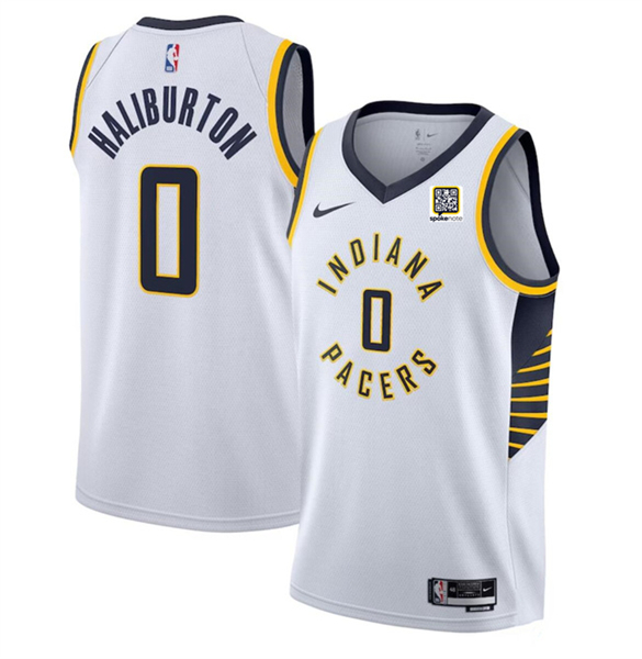 Men's Indiana Pacers #0 Tyrese Haliburton White Association Edition Stitched Jersey