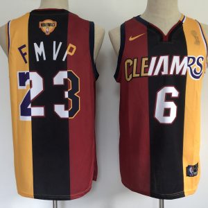 NBA Los Angeles Lakers #23 Lebron James Red Gold 2020 MVP Heat Cavaliers Split Dual Number Jersey
