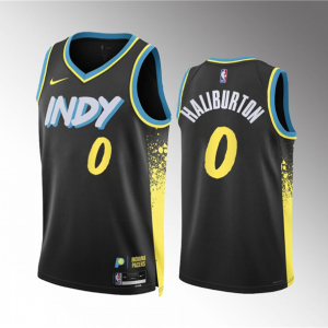 Men's Indiana Pacers #0 Tyrese Haliburton Black 2023/24 City Edition Jersey