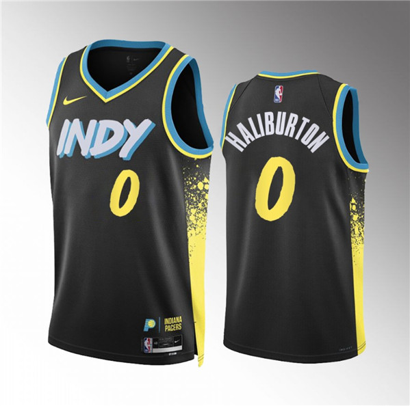 Men's Indiana Pacers #0 Tyrese Haliburton Black 2023/24 City Edition Jersey