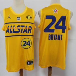 NBA Los Angeles Lakers 2021 All-Star #24 Kobe Bryant Yellow Western Conference Jersey