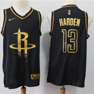 NBA Rockets 13 James Harden Black Gold Nike Men Jersey