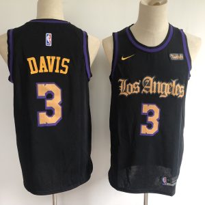 Men's Los Angeles Lakers #3 Davis Black City Edition NBA Stitched Jersey