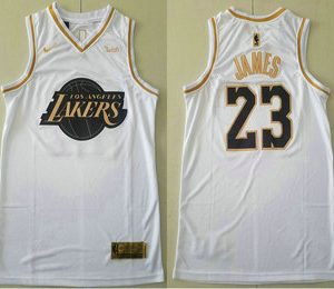 Nike NBA Los Angeles Lakers #23 LeBron James White 2019 Golden Edition Stitched Jersey