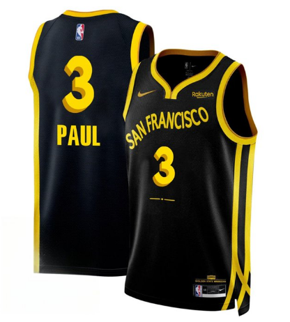 Men's Golden State Warriors #3 Chris Paul Black 2023/24 City Edition Stitched Jersey