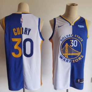 NBA Golden State Warriors #30 Stephen Curry White/Blue Splite Jersey