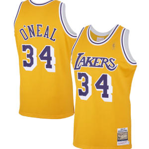 NBA Los Angeles Lakers #34 Shaquille O'Neal 1996 Hardwood Classics Mitchell & Ness Road Swingman Jersey