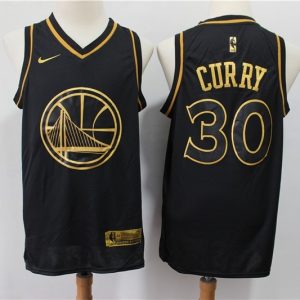 NBA Warriors 30 Stephen Curry Black Gold Nike Men Jersey