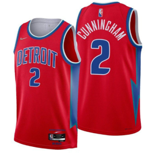 Men's Detroit Pistons #2 Cade Cunningham 75th Anniversary Red Stitched Jersey