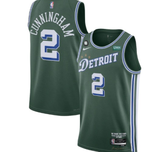 Men's Detroit Pistons #2 Cade Cunningham Green 2022/23 City Edition With NO.6 Patch Stitched Jersey