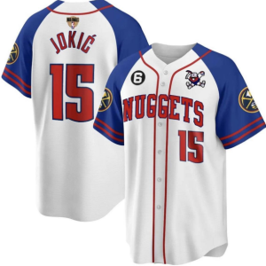 NBA Denver Nuggets #15 Nikola Jokic White With Finals patch & No.6 Patch Baseball Jersey