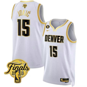 Men's Denver Nuggets #15 Nikola Jokic White 2023 Finals Collection With NO.6 Patch Jersey