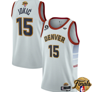 NBA Denver Nuggets #15 Nikola Jokic White 2023 Finals Icon Edition With NO.6 Patch Jersey