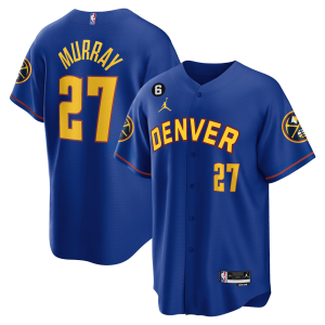NBA Denver Nuggets #27 Jamal Murray Blue With No.6 Patch Baseball Jersey