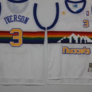 Adidas Denver Nuggets #3 Iverson White Throwback Jersey