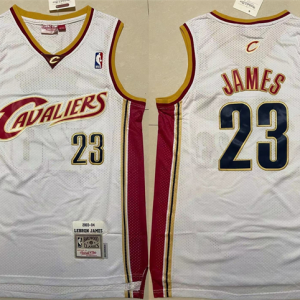 Men's Cleveland Cavaliers #23 LeBron James White Throwback Stitched Jersey