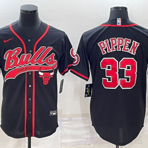 NBA Chicago Bulls #33 Scottie Pippen Black Baseball Jersey