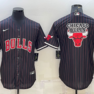 NBA Chicago Bulls Black Team Big Logo With Patch Baseball Nike Jersey
