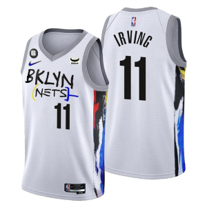 Men's Brooklyn Nets #11 Kyrie Irving White 2022/23 City Edition With NO.6 Patch Stitched Jersey