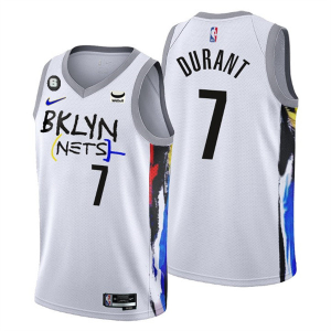 Men's Brooklyn Nets #7 Kevin Durant White 2022/23 City Edition With NO.6 Patch Stitched Jersey