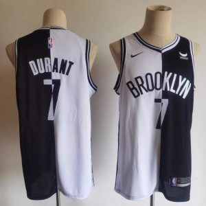 NBA Brooklyn Nets #7 Kevin Durant White/Black Splite Jersey
