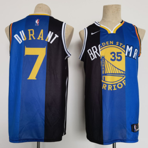 NBA Brooklyn Nets/Thunder/Warriors #7 Kevin Durant Black/Blue Splite Jersey