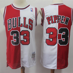 NBA Bulls 33 Scottie Pippen Red and White Retro Split Men Jersey
