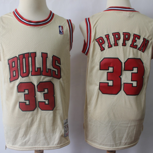 NBA Bulls 33 Scottie Pippen Cream Hardwood Classics Men Jersey